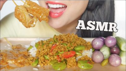 ASMR STIR FRY SPICY STINK BEAN + PORK SATAY with PEANUT SAUCE (EATING SOUNDS) NO TALKING | SAS-ASMR