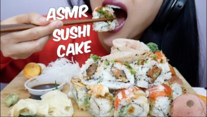 ASMR SUSHI CAKE (Eating Sounds) NO TALKING *Thank You for 200k* | SAS-ASMR