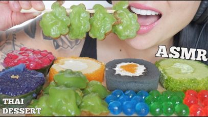 ASMR THAI SWEETS DESSERTS CAKE ROLL PUDDING JELLO BALLS (SOFT EATING SOUNDS) NO TALKING | SAS-ASMR