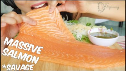 ASMR WHOLE MASSIVE SALMON SLICE (EXTREME SAVAGE EATING SOUNDS) NO TALKING | SAS-ASMR