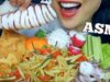 ASMR WHOLE SQUID SPICY PAPAYA SALAD + FRESH VEGGIES (EATING SOUNDS) NO TALKING | SAS-ASMR