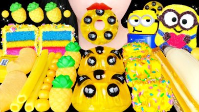 ASMR YELLOW DESSERTS *TAPIOCA PEARL JELLY, CAKE POP, CAKE POP, JELLY NOODLES EATING SOUNDS MUKBANG