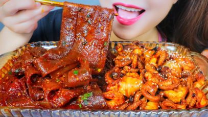 ASMR EATING KOREAN SPICY OCTOPUS X GLASS NOODLES , EATING SOUNDS | LINH-ASMR