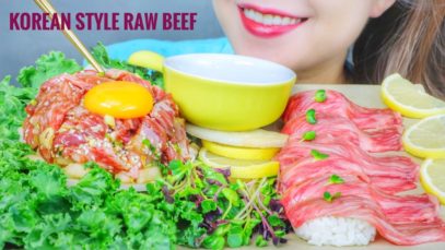 ASMR EATING KOREAN STYLE RAW BEEF X RAW BEEF SUSHI , EATING SOUNDS | LINH-ASMR