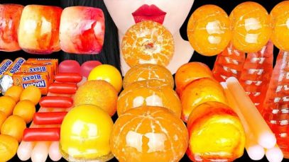 ASMR ORANGE DESSERTS TANGHULU *SPACE GUMMY, MARSHMALLOW, CANDIED FRUITS 젤리 탕후루, 오렌지디저트 EATING SOUNDS