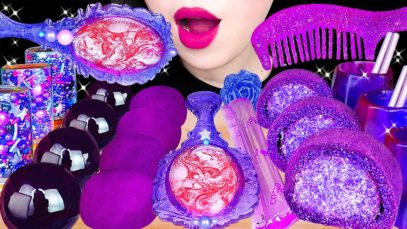 ASMR PURPLE MIRROR, EDIBLE HAIR BRUSH, GALAXY CANDY, JELLO SHOT, GRAPE JELLY 보라색 디저트먹방 EATING SOUNDS