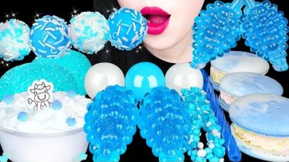 ASMR BLUE WHITE DESSERTS *파란색 포도젤리, 스노볼, 구름 마카롱, 순우유 케이크 SNOBALLS, MILK CAKE, GUMMY EATING SOUNDS 먹방