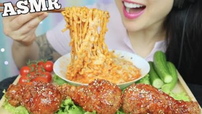 ASMR CHEESY NOODLES + KOREAN FRIED CHICKEN (CRUNCHY + SOFT EATING SOUNDS) NO TALKING | SAS-ASMR