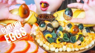 ASMR EATING CENTURY EGG X HAM X PICKLED SMALL LEEKS X DRY SHRIMPS | EATING SOUNDS | LINH-ASMR