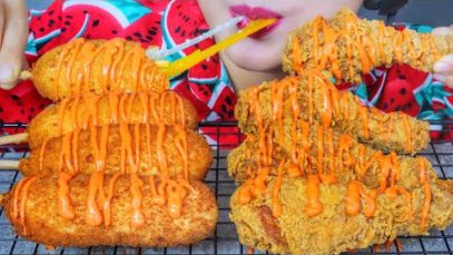 ASMR EATING FRIED CHICKEN X CORN DOGS , EATING SOUNDS | LINH-ASMR