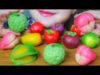 ASMR EATING HOMEMADE FRUIT SHAPED RICE CAKE ( Peach , mango , coconut …) EATING SOUNDS | LINH-ASMR