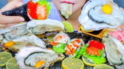 ASMR EATING MIYAGI OYSTERS X SUSHI CONES , EATING SOUNDS | LINH-ASMR