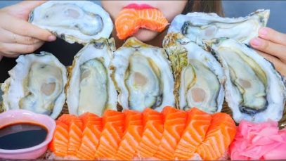 ASMR EATING RAW SALMON X RAW OYSTERS EATING SOUNDS | LINH-ASMR