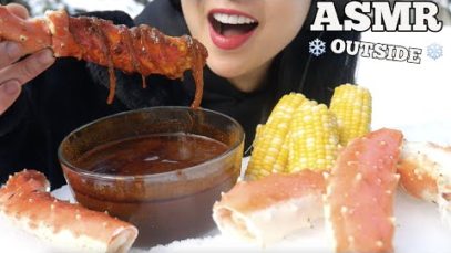 ASMR KING CRAB + CORN + SEAFOOD SAUCE (EATING SOUND OUTSIDE IN THE SNOW) NO TALKING | SAS-ASMR