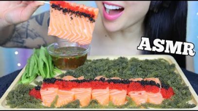 ASMR SALMON SASHIMI, TOBIKO SEAGRAPES, SEAFOOD SAUCE (CRUNCHY EATING SOUND) NO TALKING | SAS-ASMR