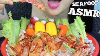 ASMR SEAFOOD SPICY THAI SALAD + FRESH VEGGIES (CRUNCHY EATING SOUNDS) NO TALKING | SAS-ASMR