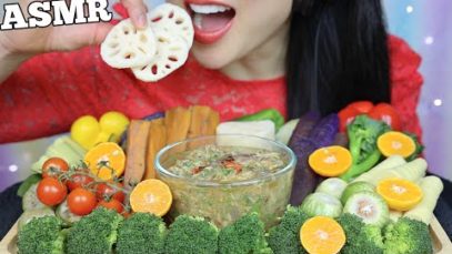 ASMR SPICY THAI TUNA DIPPING SAUCE + VEGGIES PLATTER (EATING SOUNDS) NO TALKING | SAS-ASMR