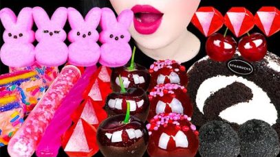 ASMR BLACK PINK FOODS *CANDIED FRUITS TANGHULU, MARSHMALLOW, ROLL CAKE, JELLY 블랙핑크 먹방 EATING SOUNDS