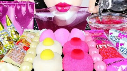 ASMR CLEAR JELLY, PINK MILK TTEOK, CHOCOLATE CONE, NERDS CANDY, MARSHMALLOW EATING SOUNDS MUKBNAG 먹방