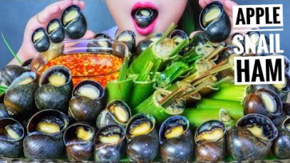 ASMR EATING APPLE SNAIL X SNAIL HAM IN BAMBOO TUBE , EATING SOUNDS LINH ASMR
