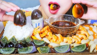ASMR EATING CENTURY EGG  x PICKLED SMALL LEEKS X DRY SHRIMPS EATING SOUNDS | LINH-ASMR