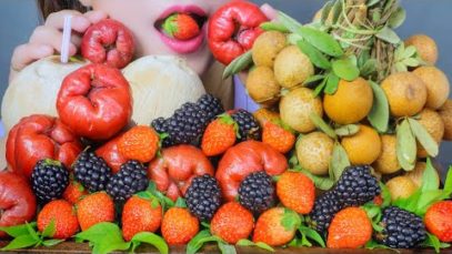 ASMR EATING FRUITS PLATTER , WATER APPLE , LONGAN , STRAWBERRY ,  COCONUT ,EATING SOUNDS | LINH ASMR