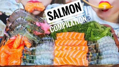 ASMR EATING RAW SALMON COMPILATION EATING SOUNDS | LINH-ASMR