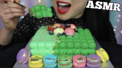 ASMR GREEN BUBBLE MOUSSE CAKE + MACARONS (EATING SOUNDS) NO TALKING | SAS-ASMR