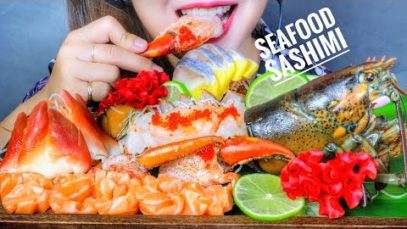 ASMR SEAFOOD SASHIMI (RAW LOBSTER , RED OYSTERS,  RAW SALMON ) EATING SOUNDS | LINH-ASMR