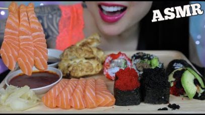 ASMR SUSHI *HOMEMADE – SASHIMI, SPICY TUNA, FRIED DUMPLINGS (EATING SOUNDS) NO TALKING | SAS-ASMR