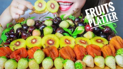 ASMR FRUITS PLATTER (CHERRY , RED KIWI , SNOW STRAWBERRY , Dried Persimmons) EATING SOUND| LINH ASMR