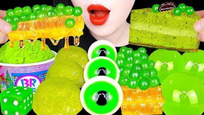ASMR GREEN TEA ICE CREAM, HONEY COMB, BOBA TAPIOCA PEARL 녹차 아이스크림, 벌꿀집, 눈알젤리, 케이크 먹방 EATING SOUNDS
