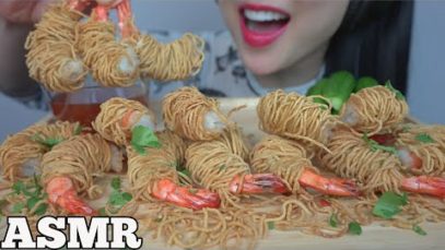 ASMR DEEP FRIED SHRIMP WRAPPED CRISPY NOODLES กุ้งโสร่ง (CRUNCHY EATING SOUND) NO TALKING | SAS-ASMR