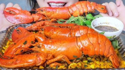 ASMR EATING ALASKA LOBSTERS STIR FRIED WITH CORN , EATING SOUNDS | LINH-ASMR