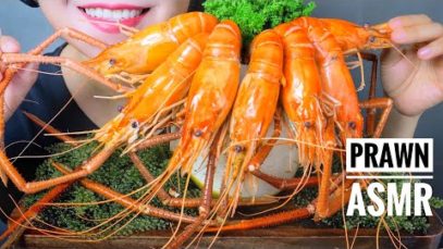 ASMR EATING BOILED PRAWN WITH COCONUT X SEAGRAPES EATING SOUND | LINH-ASMR