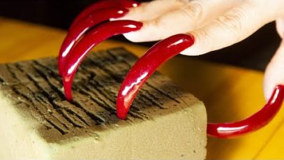ASMR flower foam RED Long Nails tapping & scratching