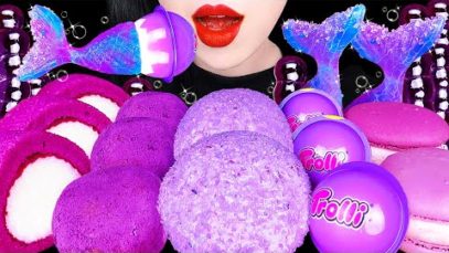 ASMR PURPLE FOOD 보라색 스노볼, 인어 보석사탕, 탕후루 SNOWBALLS, TANGHULU, GUMMY, KOHAKKUTO EATING SOUNDS MUKBANG먹방