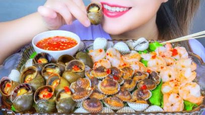 ASMR APPLES SNAIL X BLOOD COCKLE X SHRIMP X SPICY SAUCE , EATING SOUNDS | LINH-ASMR