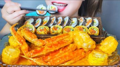 ASMR EATING KIMPAP X SNOW CRAB WITH SALT EGGS SAUCE , EATING SOUNDS | LINH-ASMR