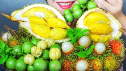 ASMR FRUITS PLATTER ( DURIAN , RAMBUTAN , BURMESE GRAPE) EATING SOUNDS | LINH-ASMR