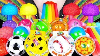 ASMR GUMMY JELLY MUKBANG 구미젤리 먹방 BASEBALL GUMMY, TENNIS BALL GUMMY 무지개 마시멜로우, 닉클립 왁스병 EATING SOUNDS