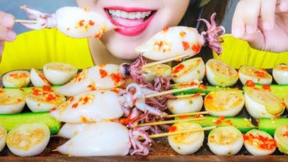 ASMR SPICY SQUID X PICKLE CUCUMBER EATING SOUNDS | LINH-ASMR