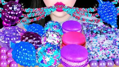 GALAXY DESSERTS 갤럭시 디저트 먹방 MUKBANG 갤럭시 대왕젤리, 파란색 틱톡젤리, 우주 로프젤리 PURPLE BOBA, BLUE JELLY EATING SOUNDS