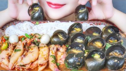 ASME EATING APPLE SNAILS X EGGS SQUID X SPICY THAI SAUCE , EATING SOUNDS | LINH-ASMR