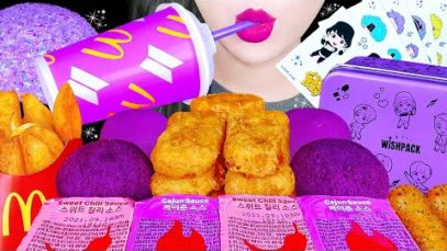 ASMR BTS MEAL, BTS TTEOK MUKBANG 맥도날드 BTS 세트, 방탄떡, 보라색 스노우볼 먹방 PURPLE DESSERTS BORAHAE?EATING SOUNDS