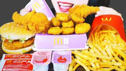 ASMR BTS MEAL *McDONALD’S NUGGETS, FRIED CHICKEN BURGER, 맥도날드 BTS 세트 먹방 EATING SOUNDS