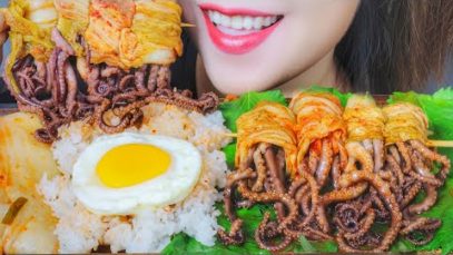 ASMR EATING WRAPPED KIMCHI WITH OCTOPUS E, ATING SOUNDS | LINH-ASMR