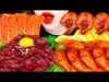 ASMR SPICY SHRIMP, SALMON, RAW BEEF, MANGO TANGHULU 육회, 연어회, 탕후루 먹방 SEAFOOD EATING SOUNDS MUKBANG