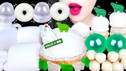 ASMR WHITE GREEN FOODS 곰표 케이크, 대왕 청포도젤리 GIANT GRAPE JELLY, MARSHMALLOW, CHEESE CAKE, EATING SOUNDS먹방