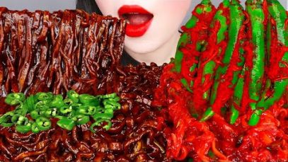 ASMR MUKBANG BLACK BEAN NOODLES, SPICY KIMCHI 직접 만든 고추김치, 짜장라면 짜왕 CUCUMBER PEPPER EATING SOUNDS 김치먹방